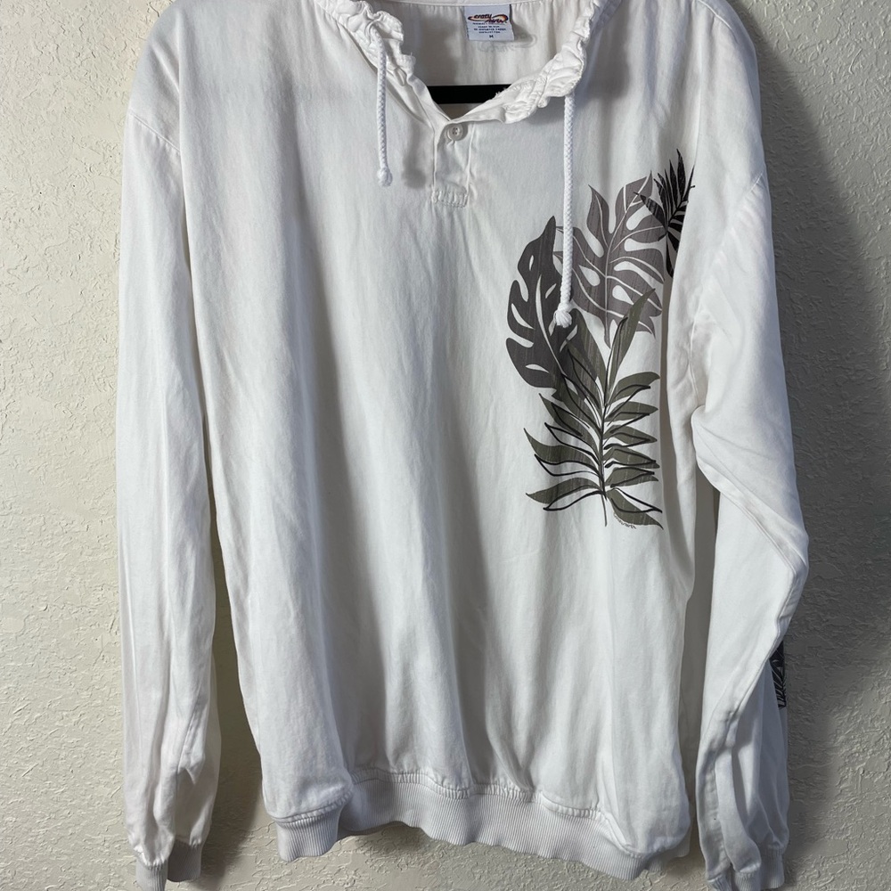 Crazy Shirts Women White Pullover Henley Drawstring Sz M